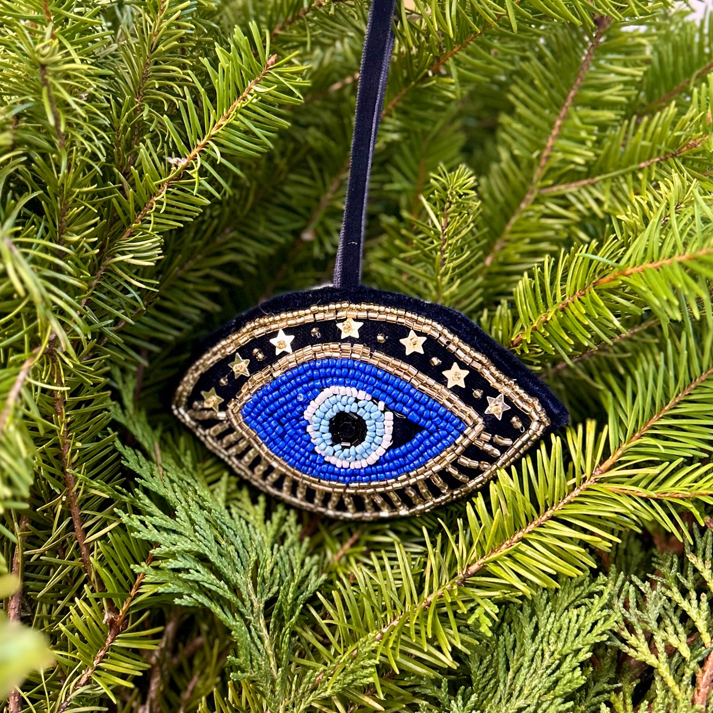 Mystical Velvet and Bead Ornament - Crescent Moon