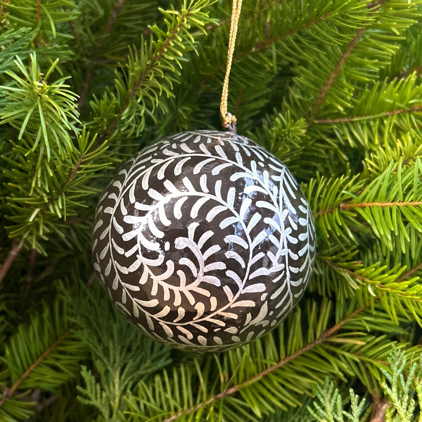 Handmade Paper Mâché Ornament - Black and Silver