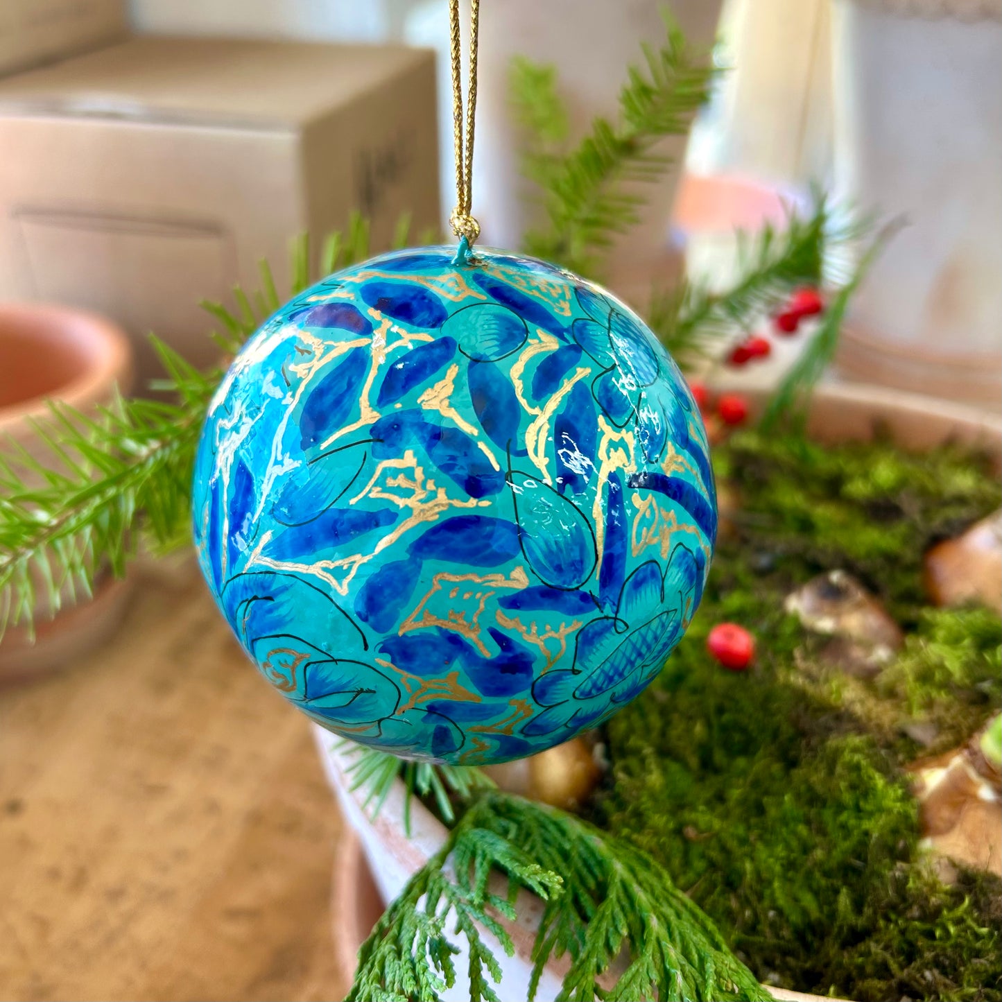 Handmade Paper Mâché Ornament - Turquoise