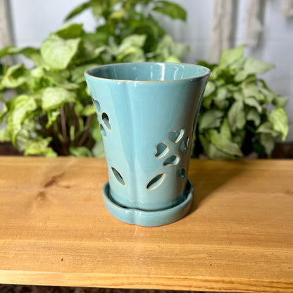 Tall Glazed Orchid Pot