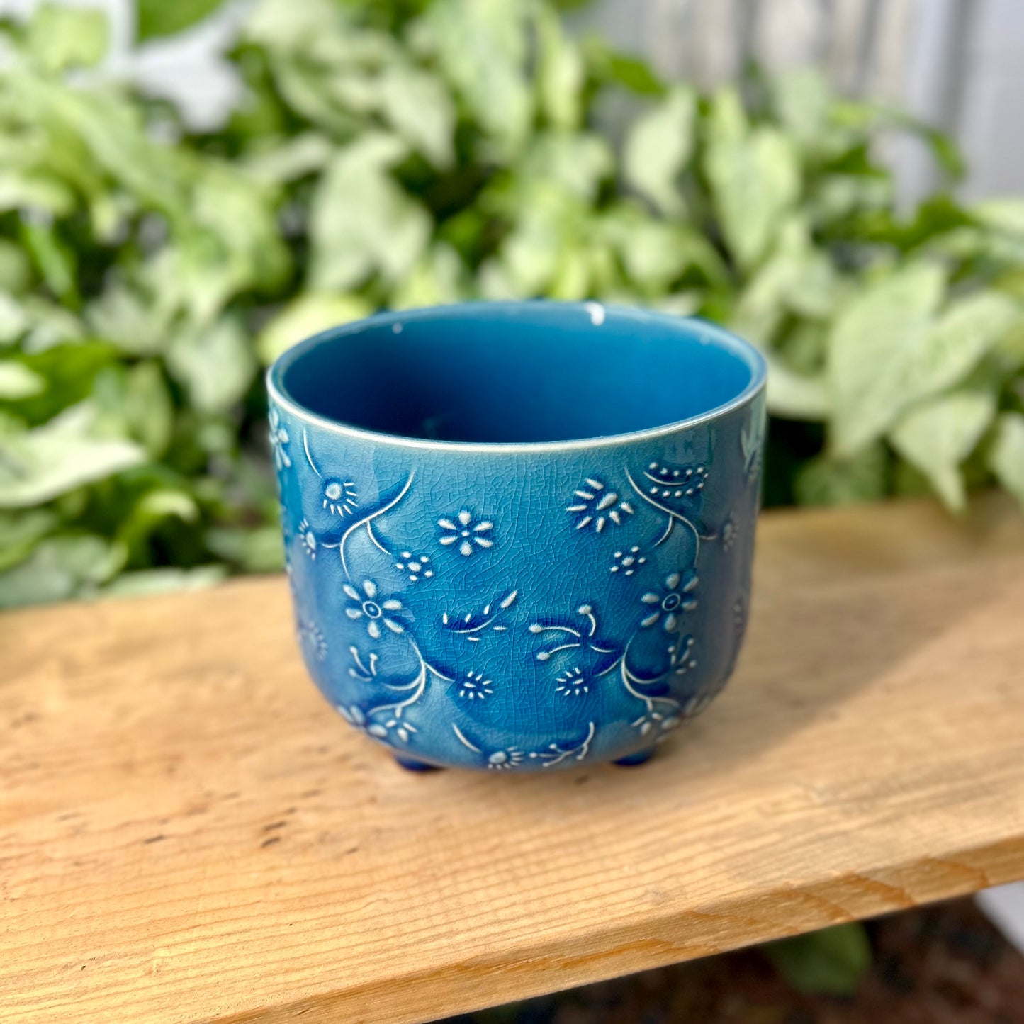 Blue Floral Footed Pot