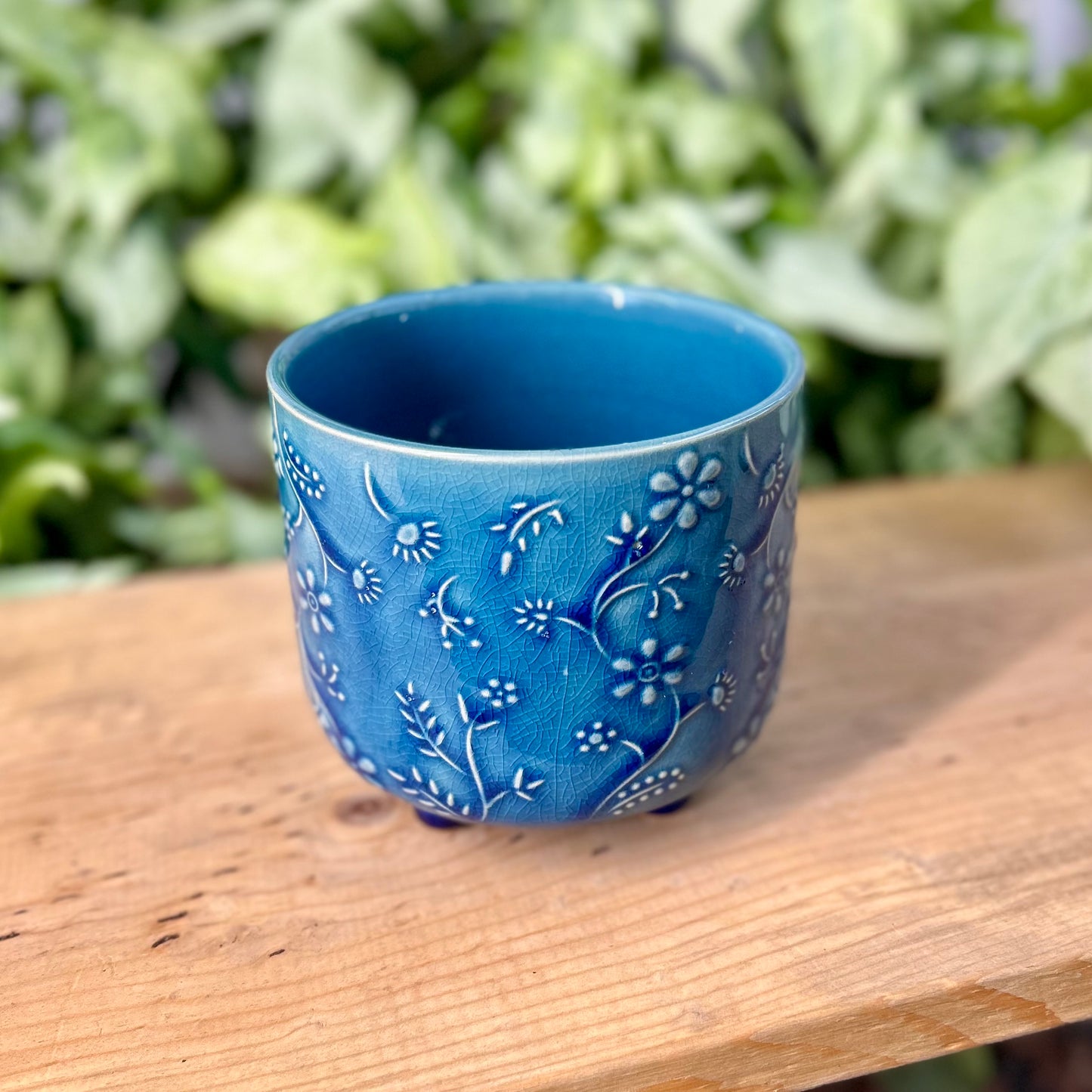 Blue Floral Footed Pot