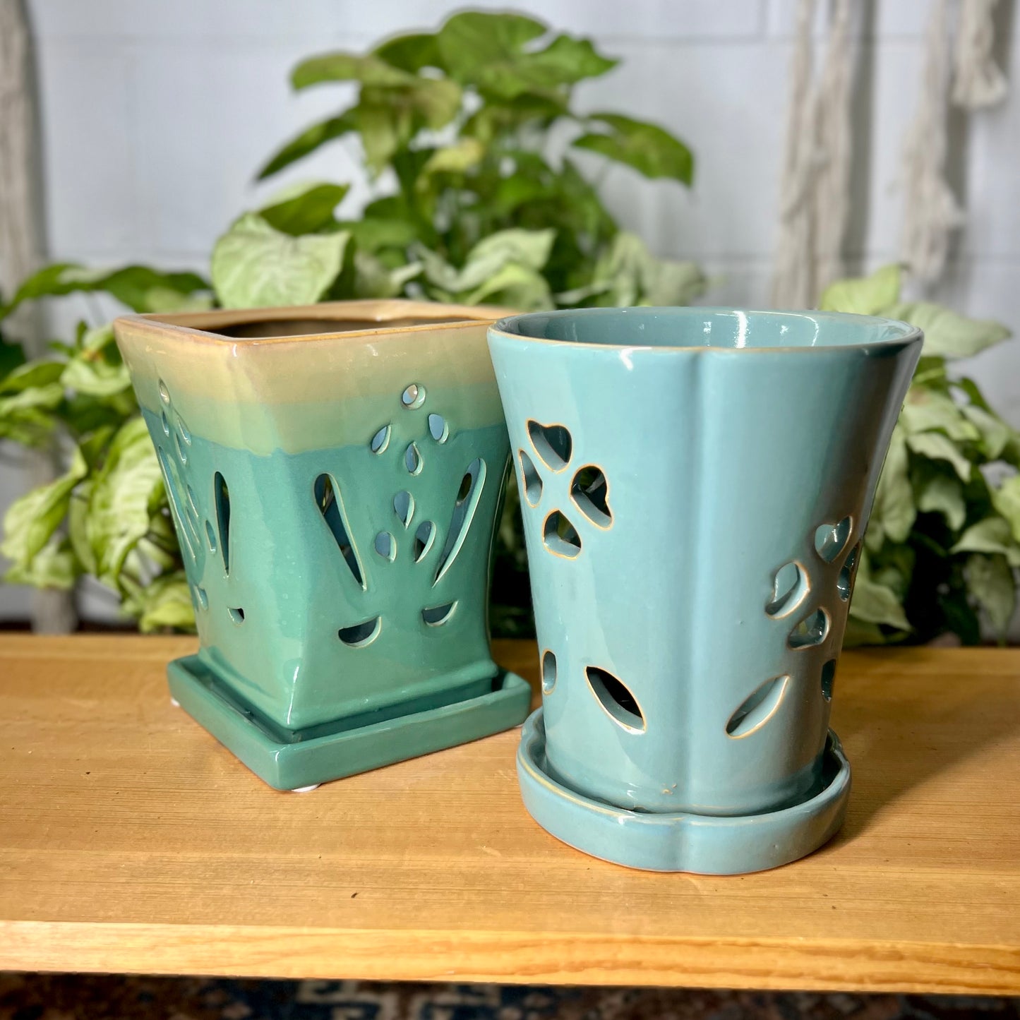 Tall Glazed Orchid Pot