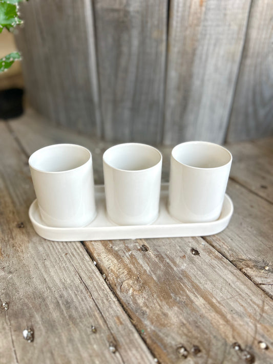 White Ceramic Triple Planter