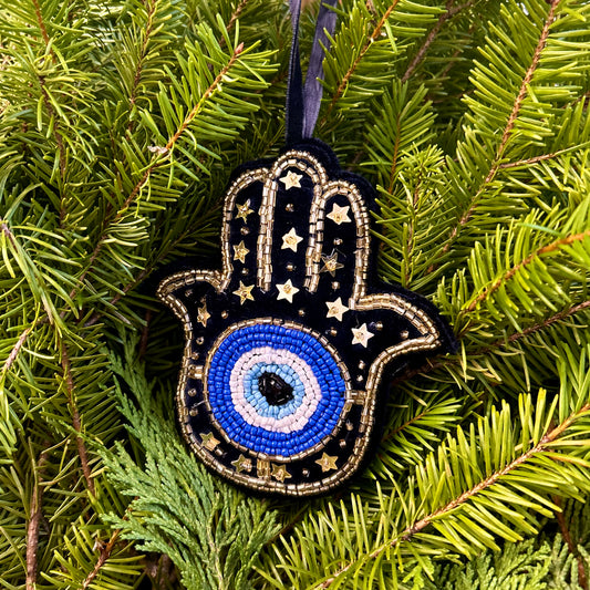 Velvet and Bead Ornament - Hamsa Hand