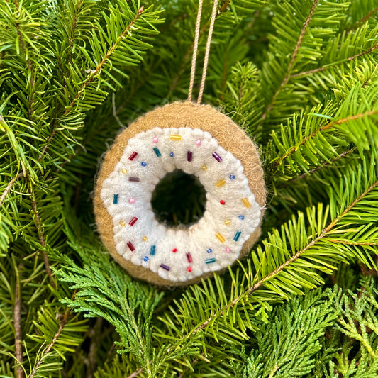 Donut Felted Ornament - Vanilla Icing