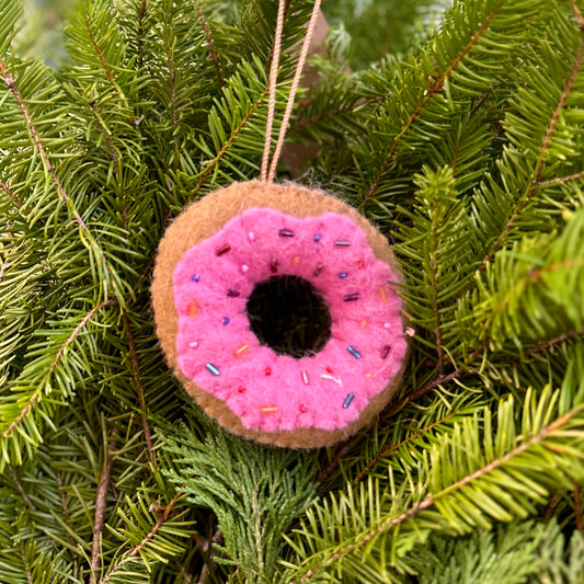 Donut Felted Ornament - Pink Icing