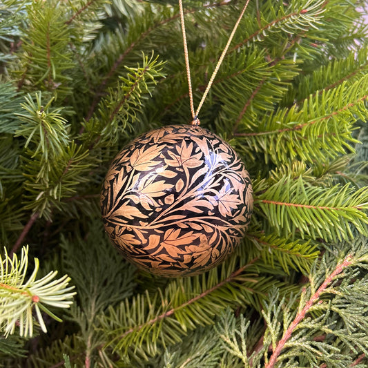 Handmade Paper Mâché Ornament - Black and Gold Floral