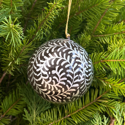 Handmade Paper Mâché Ornament - Black and Silver