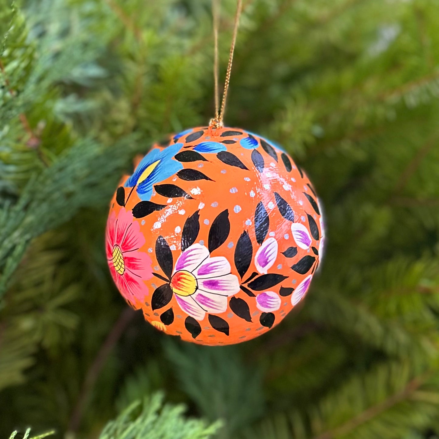 Handmade Paper Mâché Ornament - Coral Floral