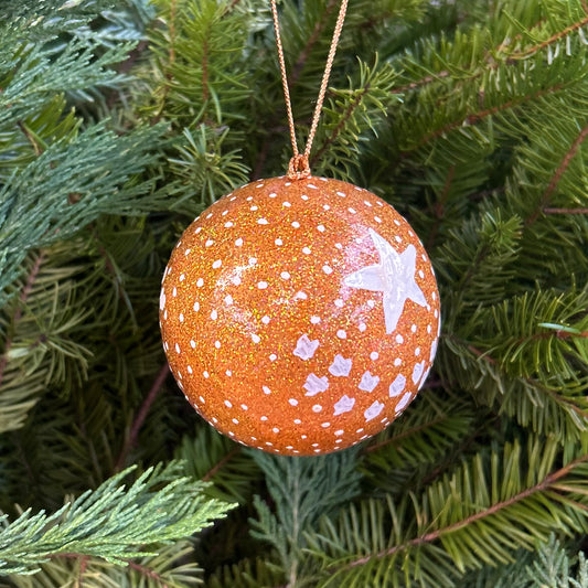 Handmade Paper Mâché Ornament - Gold Glitter and Stars