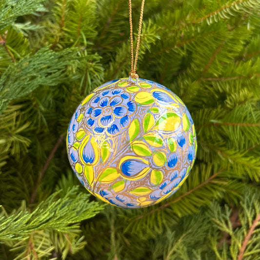 Handmade Paper Mâché Ornament - Yellow and Blue