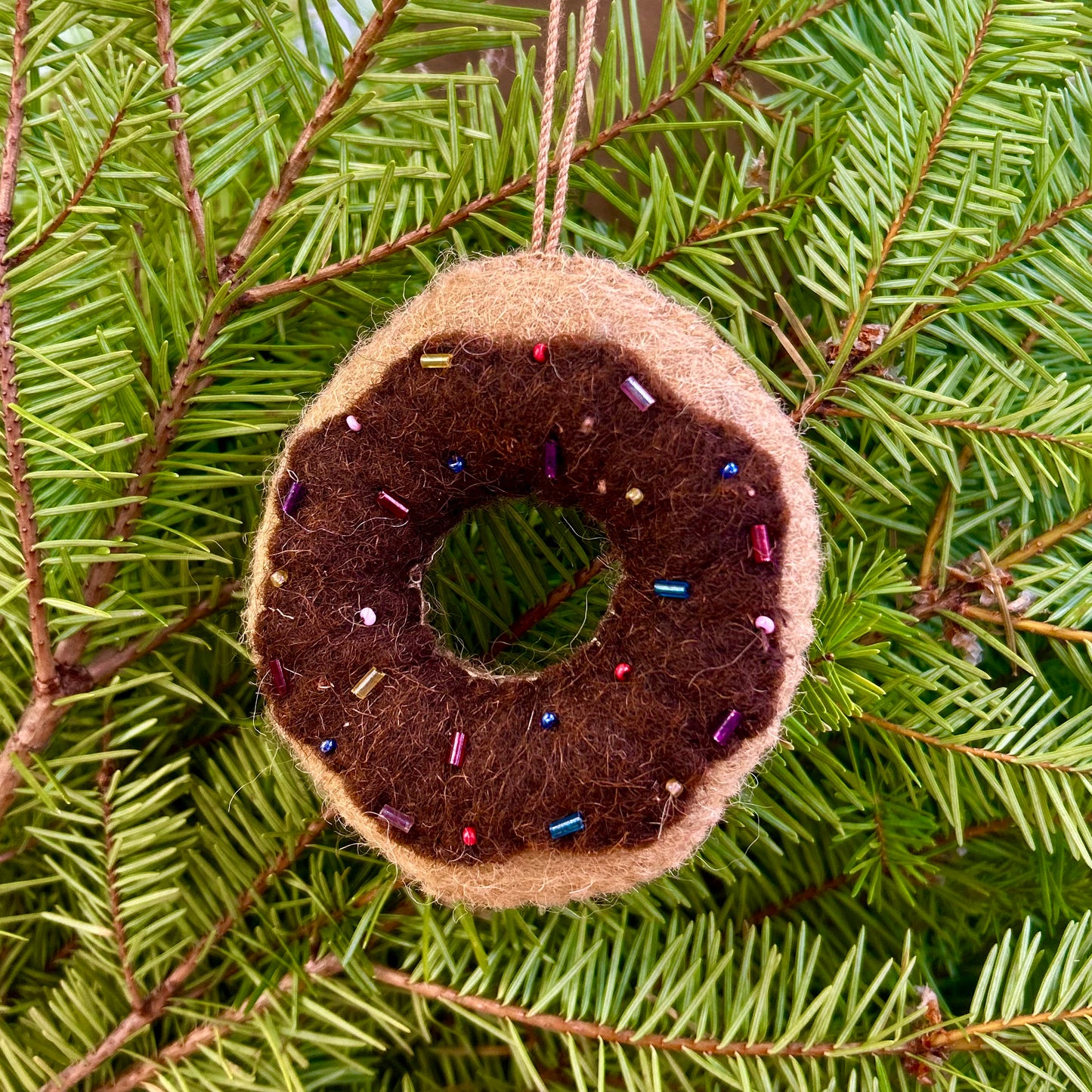 Donut Felted Ornament - Chocolate Icing