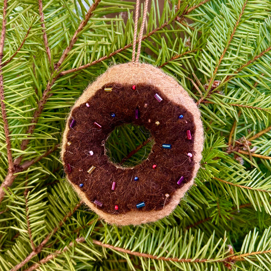 Donut Felted Ornament - Chocolate Icing