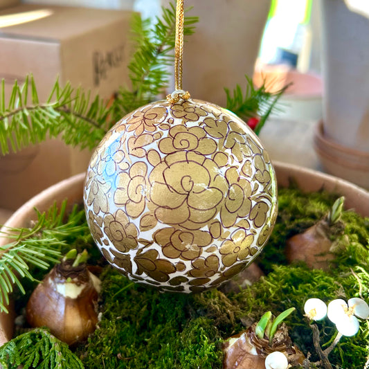 Handmade Paper Mâché Ornament - Gold Floral