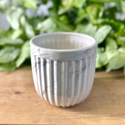 Iridescent Ribbed Marble Pot